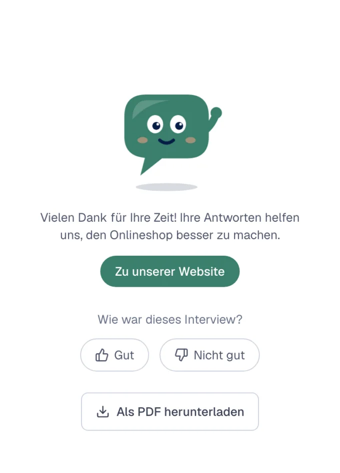 Die Schlussseite eines Interviews auf dem Smartphone, mit einem winkenden Vox