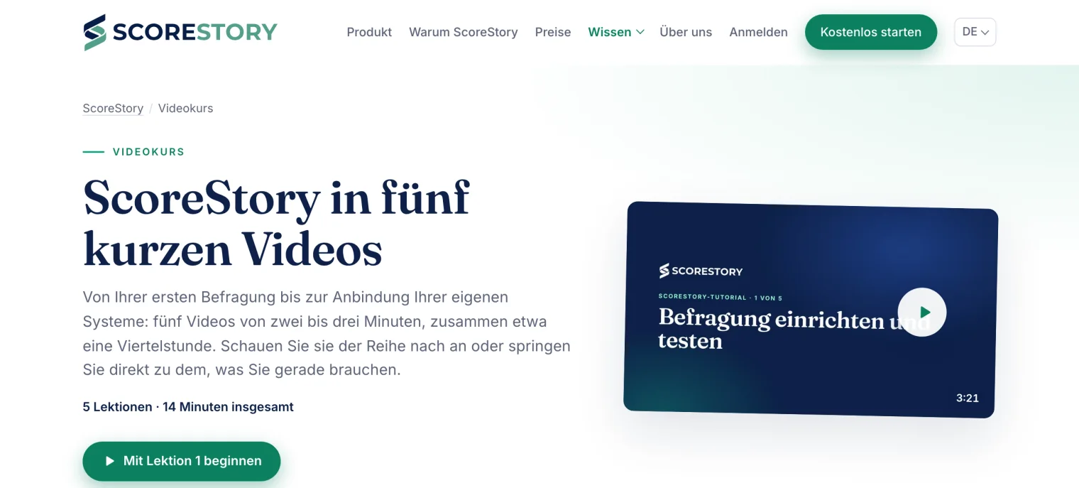 Der Videokurs auf der Website mit der ersten Lektion