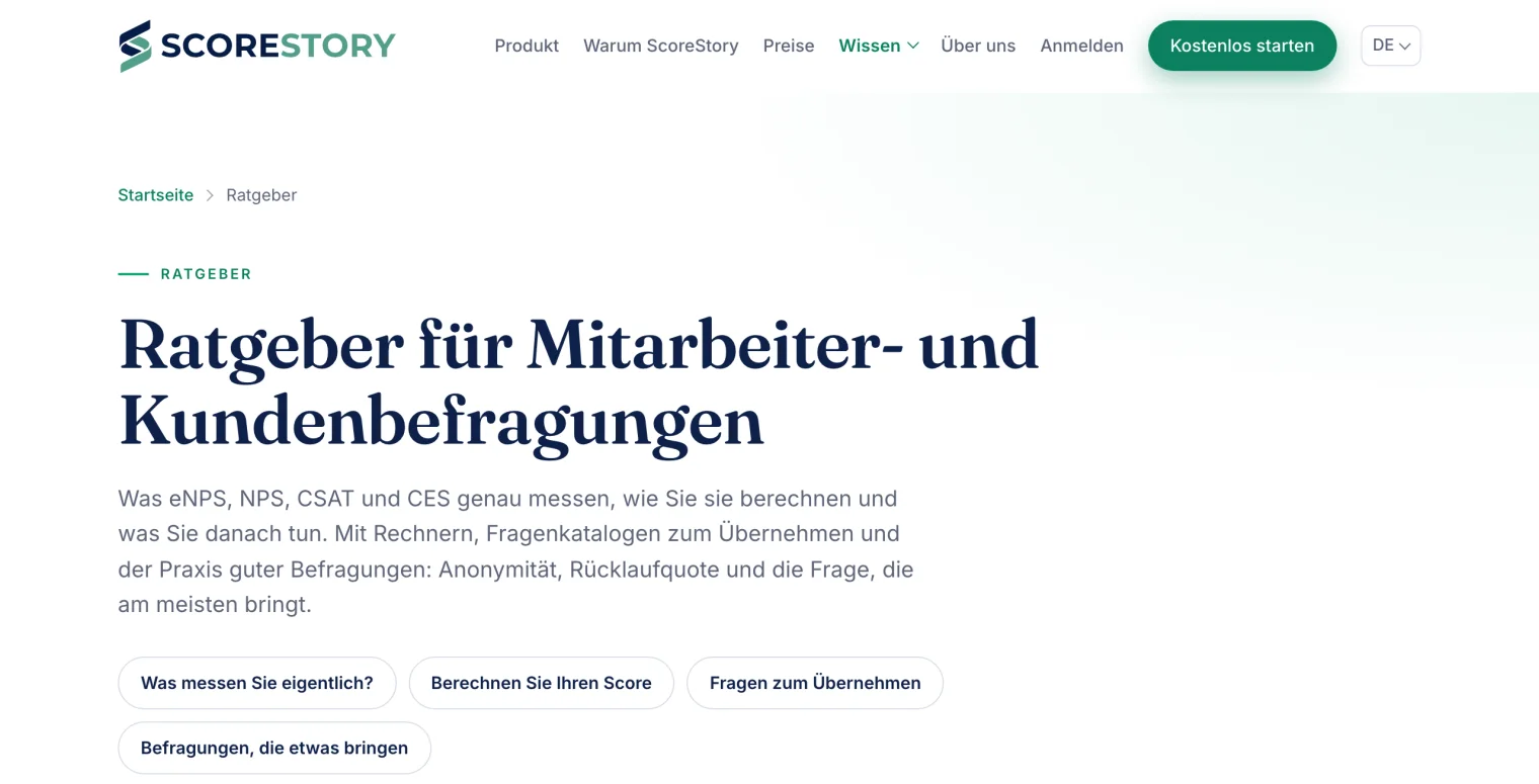 Die Ratgeber auf der Website zu eNPS, NPS, CSAT und CES