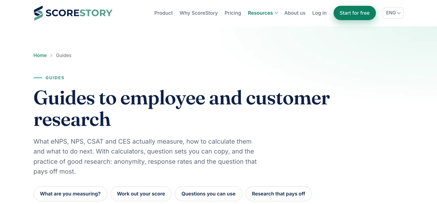 The guides on the website about eNPS, NPS, CSAT and CES