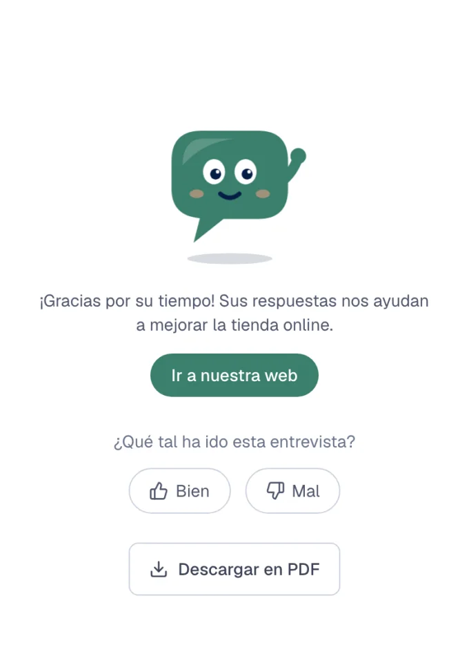 La página final de una entrevista en un móvil, con Vox saludando