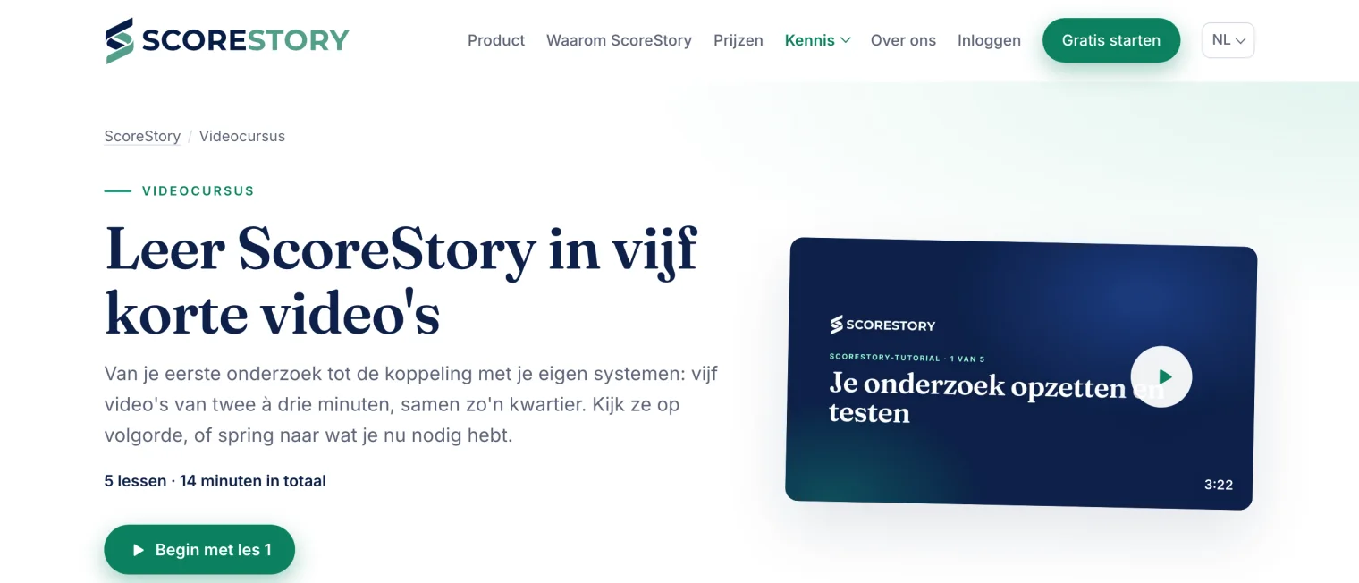 De videocursus op de website, met de eerste les