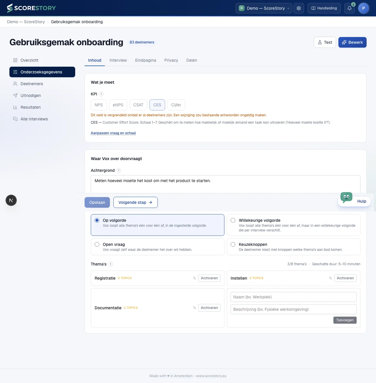 Instellingen — doel en KPI