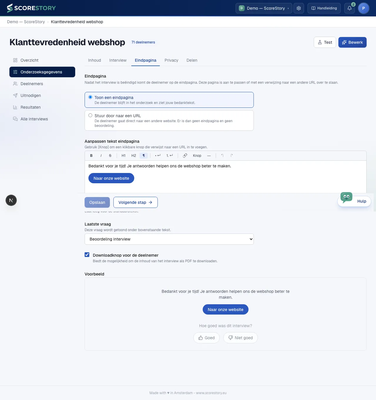 Instellingen — eindpagina