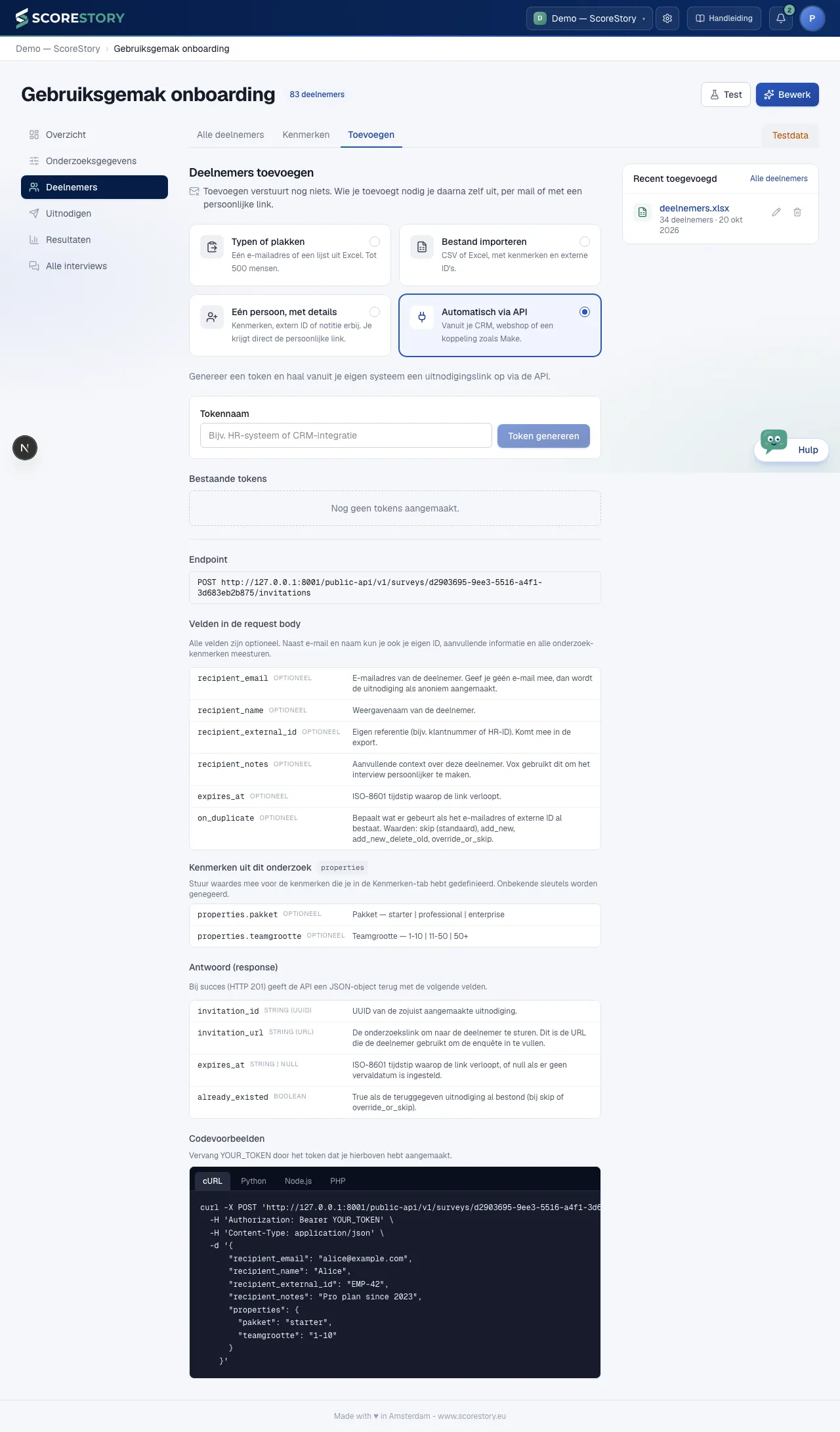 Uitnodigen — API