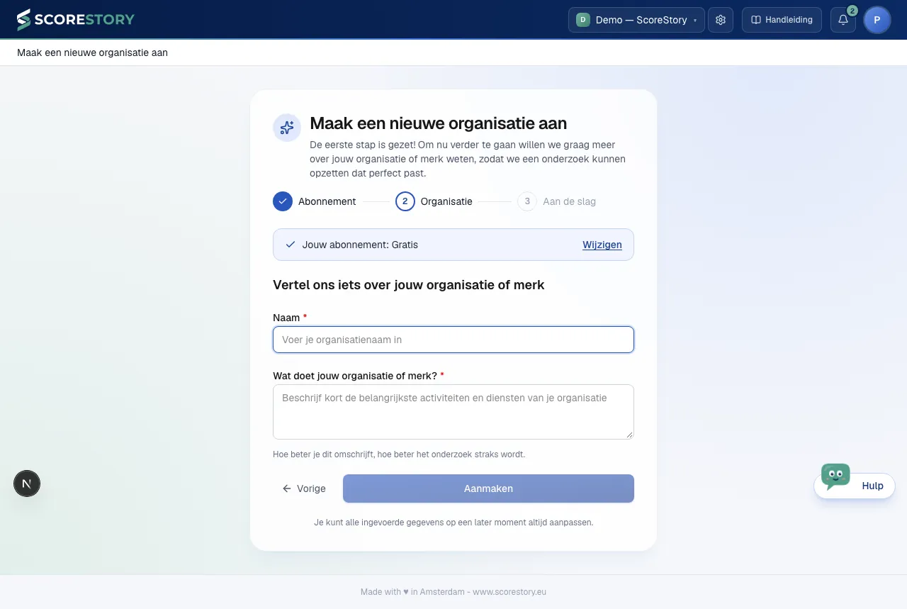 Organisatie aanmaken