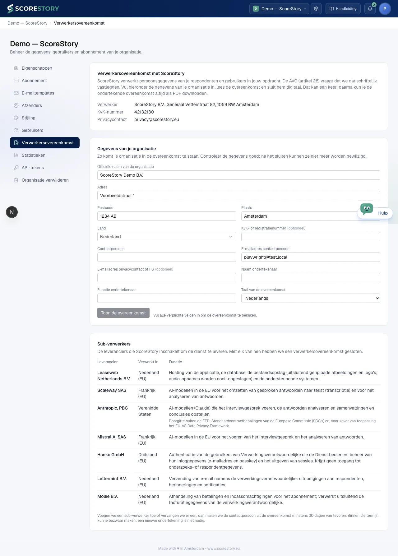 Organisatie — verwerkersovereenkomst