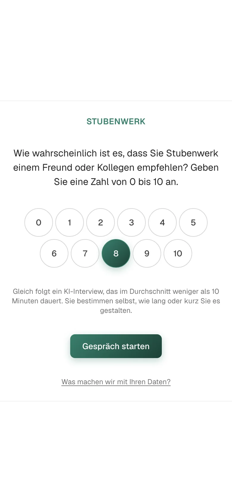 Die Bewertungsfrage, wie Teilnehmer sie auf dem Smartphone sehen