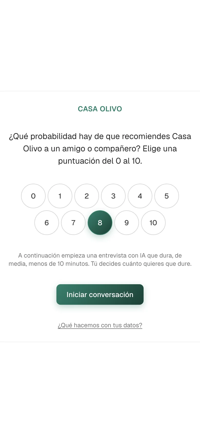 La pregunta de puntuación tal como la ve un participante en el móvil