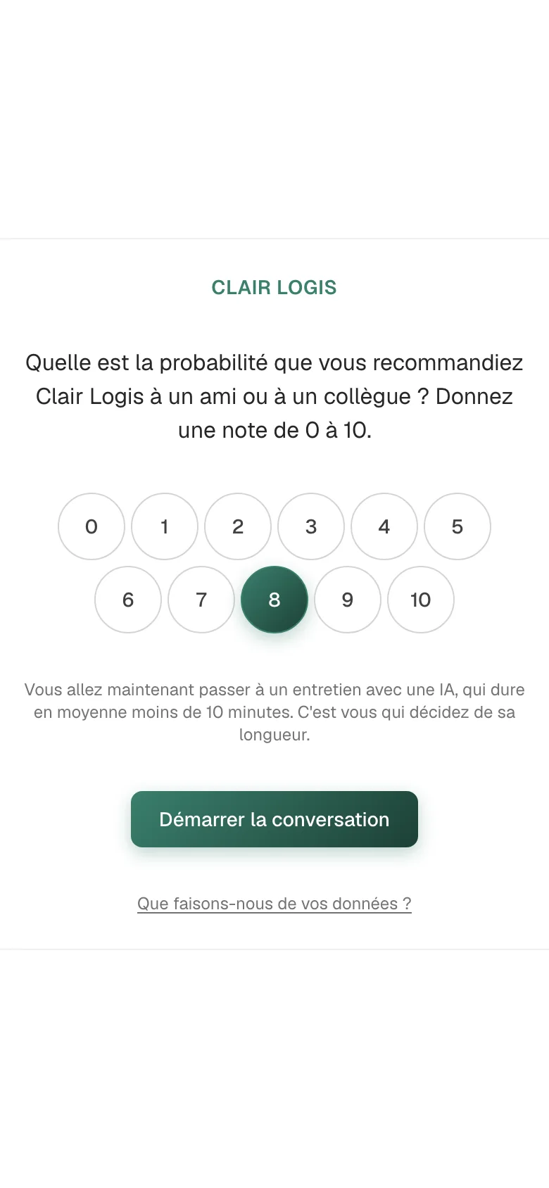 La question de score telle qu'un participant la voit sur son téléphone