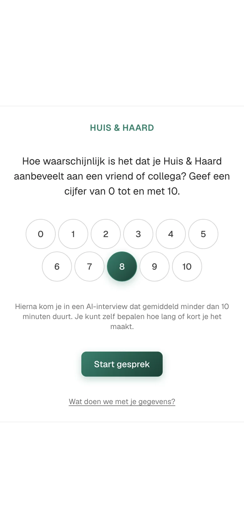 De scorevraag zoals een deelnemer die op een telefoon ziet